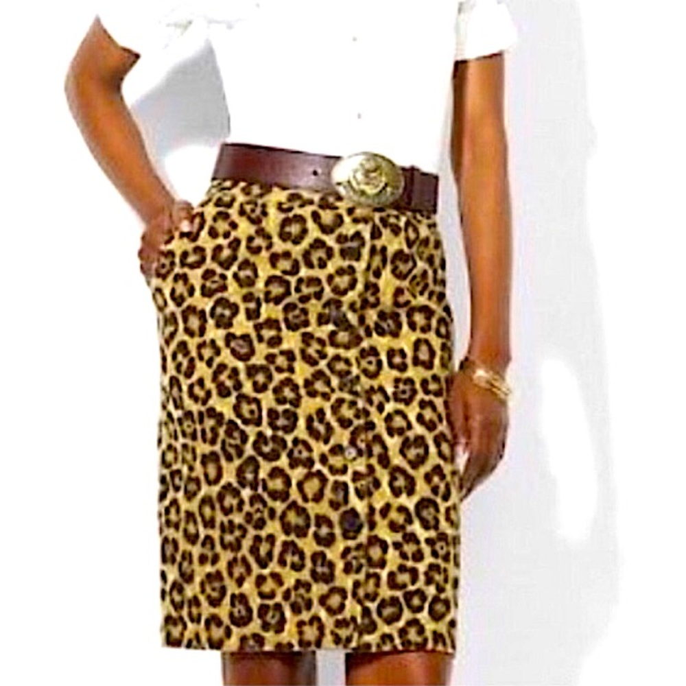 LAUREN RALPH LAUREN Pencil Skirt Animal Print Linen Blend Size 10 NWOT
